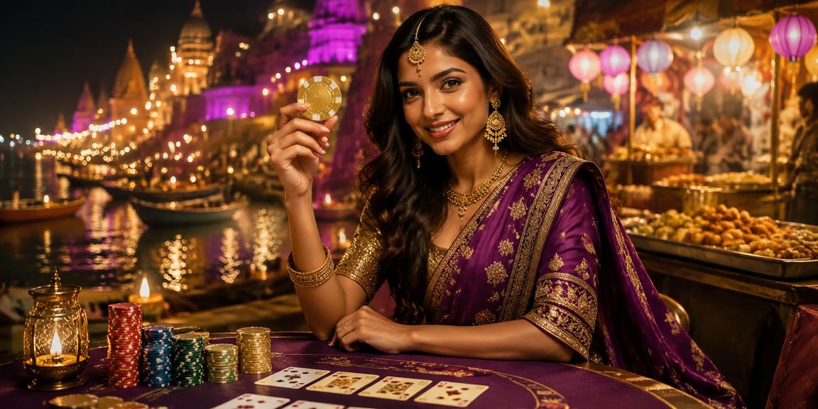 Players enjoying Teen Patti at Varanasi ghats during evening festivities